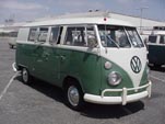 Restored Vintage Volkswagen Microbus has white over velvet green paint