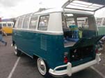 VW Samba Bus in Cumulus White over Sea Blue