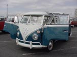 Beautiful Sea Blue VW 21-window  deluxe samba bus