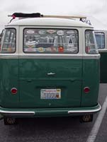 Curved rear windows on a vintage vw 23-window deluxe samba bus