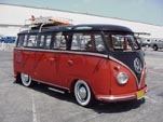 VW 23 Window deluxe samba bus has a roof rack and pressed bumpers