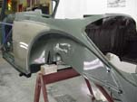 Photo shows the new paint on the 1954 VW convertible inner fender
