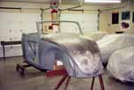 Test fitting the re-worked hood during the restoration of the 1954 VW Cabriolet