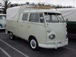 Very Sharp Pearl White Volkswagen Crew Cab Pickup With a Full Bus Roof Rack and Canvas Bed Cover