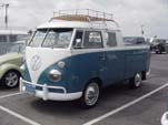 Very Sharp 1963 VW Double Cab Pickup With an Accessory Roof Rack and painted in a 2-tone blue paint job