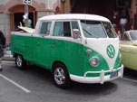 Bright Green VolkswagenW Double Cab Pickup Truck at Huntington Beach is an Awesome Surf Board Hauler