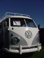 Vintage Volkswagen Microbus with large roof rack