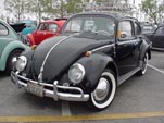 Black restored vintage VW bug, hardtop sedan