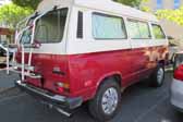 Volkswagen Vanagon original paint color sample of Damuso White #LH9D (sales code P6) over Marsala Red #LH3D (sales code H3)