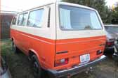 Volkswagen Vanagon original paint color sample of Ivory #L567 (sales code B9) over Bright Orange #L20B, sales code E1