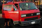 Volkswagen Vanagon original paint color sample of Tornado Red #LY3D, sales code G2